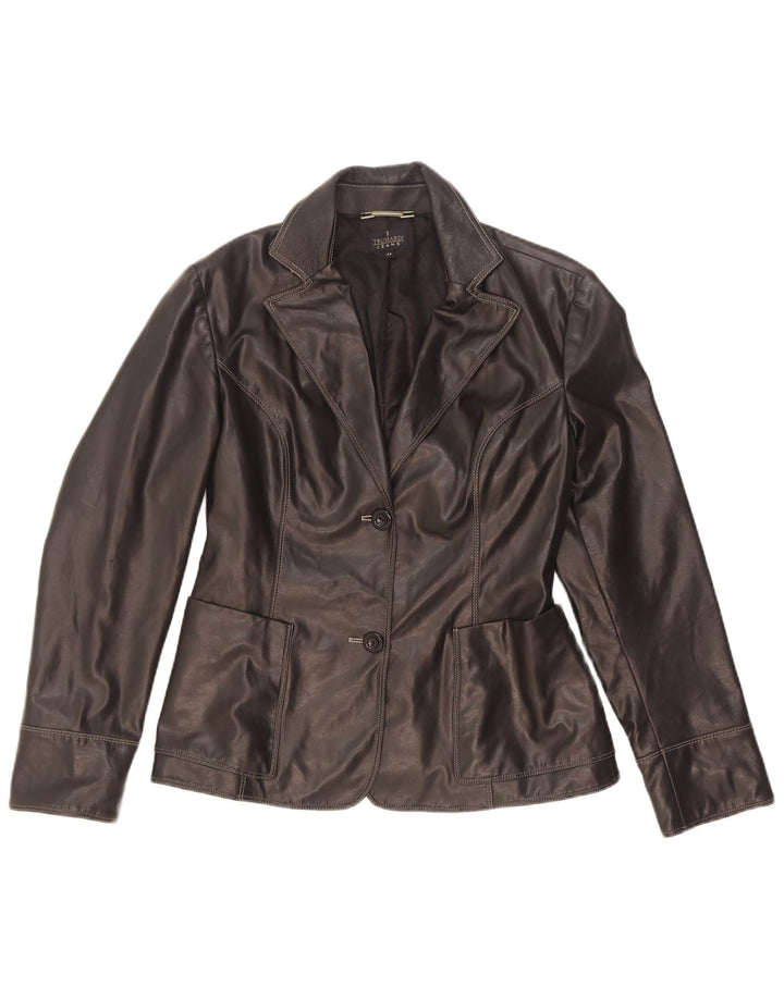 Trussardi Jeans Womens 2 Button Leather Blazer Jacket UK 44 Medium Black