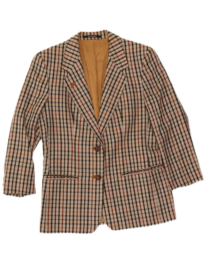 DAKS Womens 2 Button Blazer Jacket UK 14 Medium Beige Check