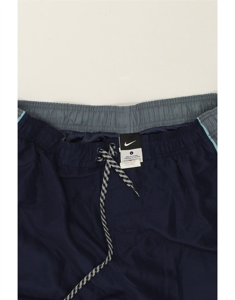 NIKE Mens Swimming Shorts Large Navy Blue Colourblock Polyester | Vintage Nike | Thrift | Second-Hand Nike | Used Clothing | Messina Hembry 