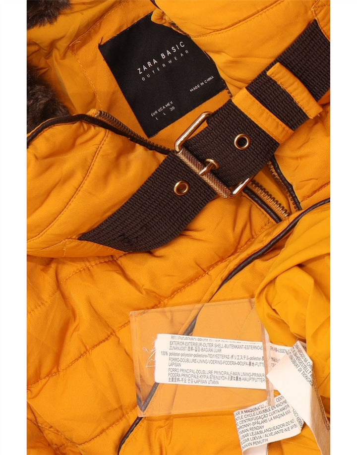Zara Womens Hooded Padded Jacket UK 16 Large Yellow Polyester