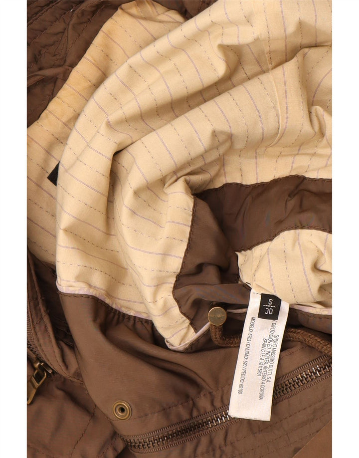 MASSIMO DUTTI Womens Hooded Utility Jacket UK 10 Small Brown Polyester