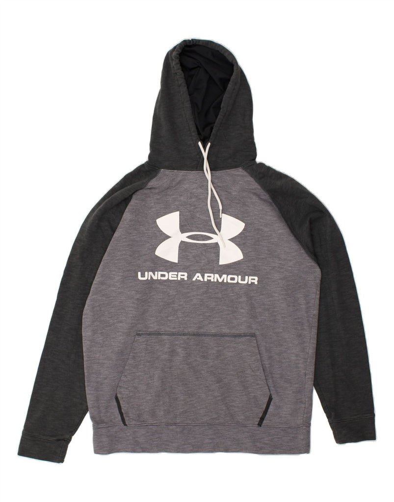 UNDER ARMOUR Mens Graphic Hoodie Jumper Medium Grey Colourblock Cotton | Vintage Under Armour | Thrift | Second-Hand Under Armour | Used Clothing | Messina Hembry 