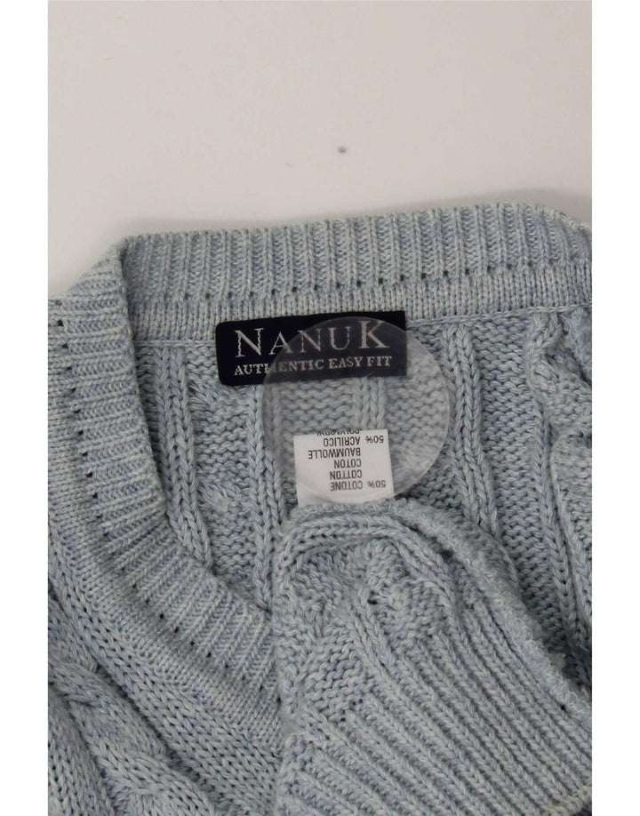 Nanuk  Mens V-Neck Jumper Sweater Medium Blue Cotton