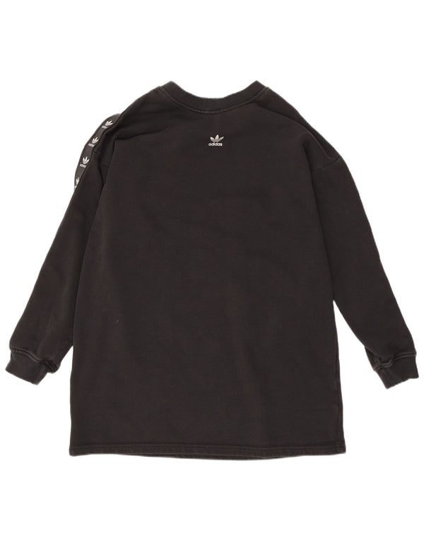 Adidas Womens Longline Graphic Sweatshirt Jumper UK 12 Medium Black Cotton