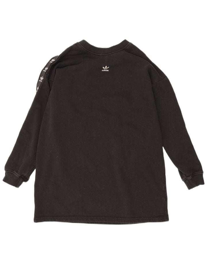 Adidas Womens Longline Graphic Sweatshirt Jumper UK 12 Medium Black Cotton