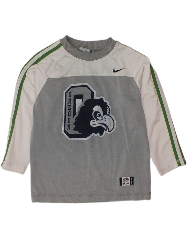NIKE Boys Oregon Graphic Top Long Sleeve 5-6 Years Medium Grey Colourblock