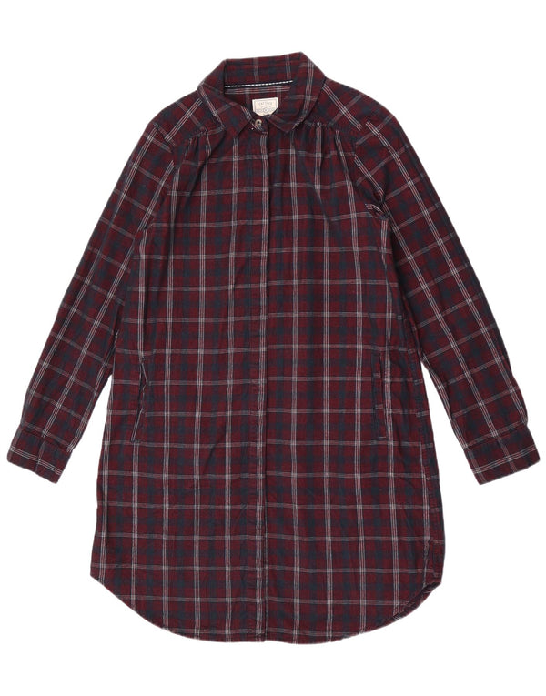 Fat Face Womens Corduroy Shirt Dress UK 10 Small  Burgundy Check Cotton