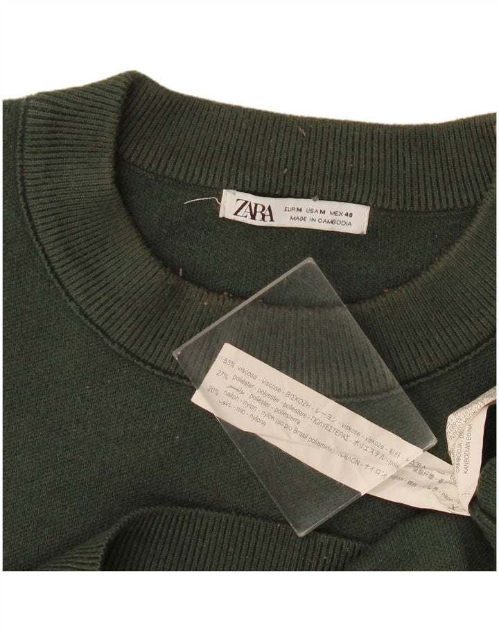 Zara Mens Crew Neck Jumper Sweater Medium Green Viscose