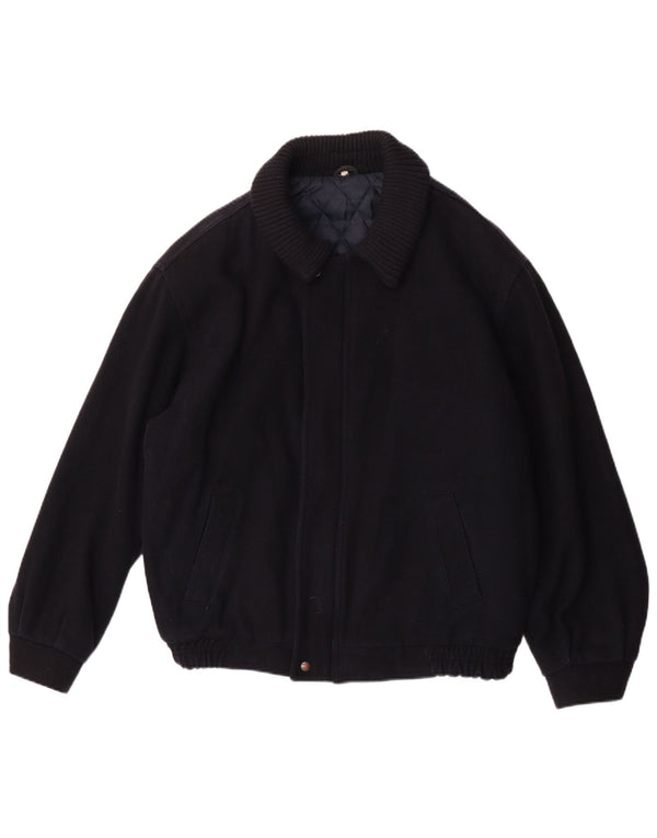 Vintage Mens Bomber Jacket UK 42 XL Navy Blue Wool