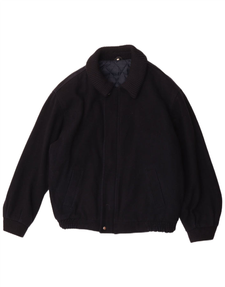 Vintage Mens Bomber Jacket UK 42 XL Navy Blue Wool