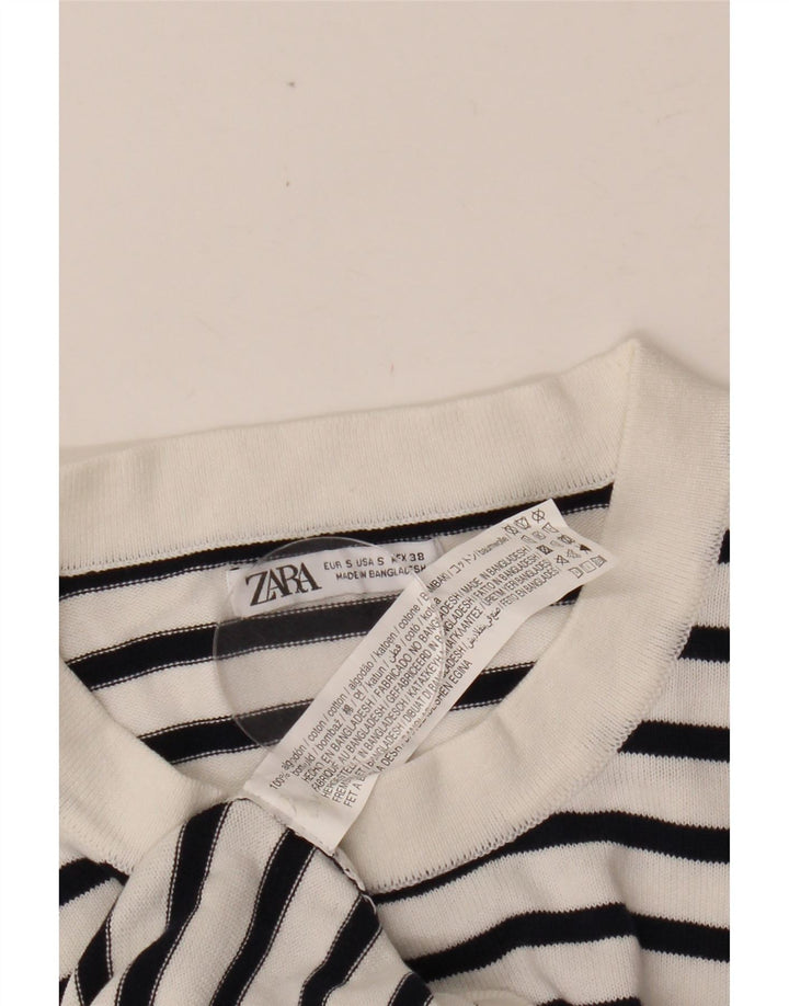 ZARA Mens Top Long Sleeve Small White Striped Cotton