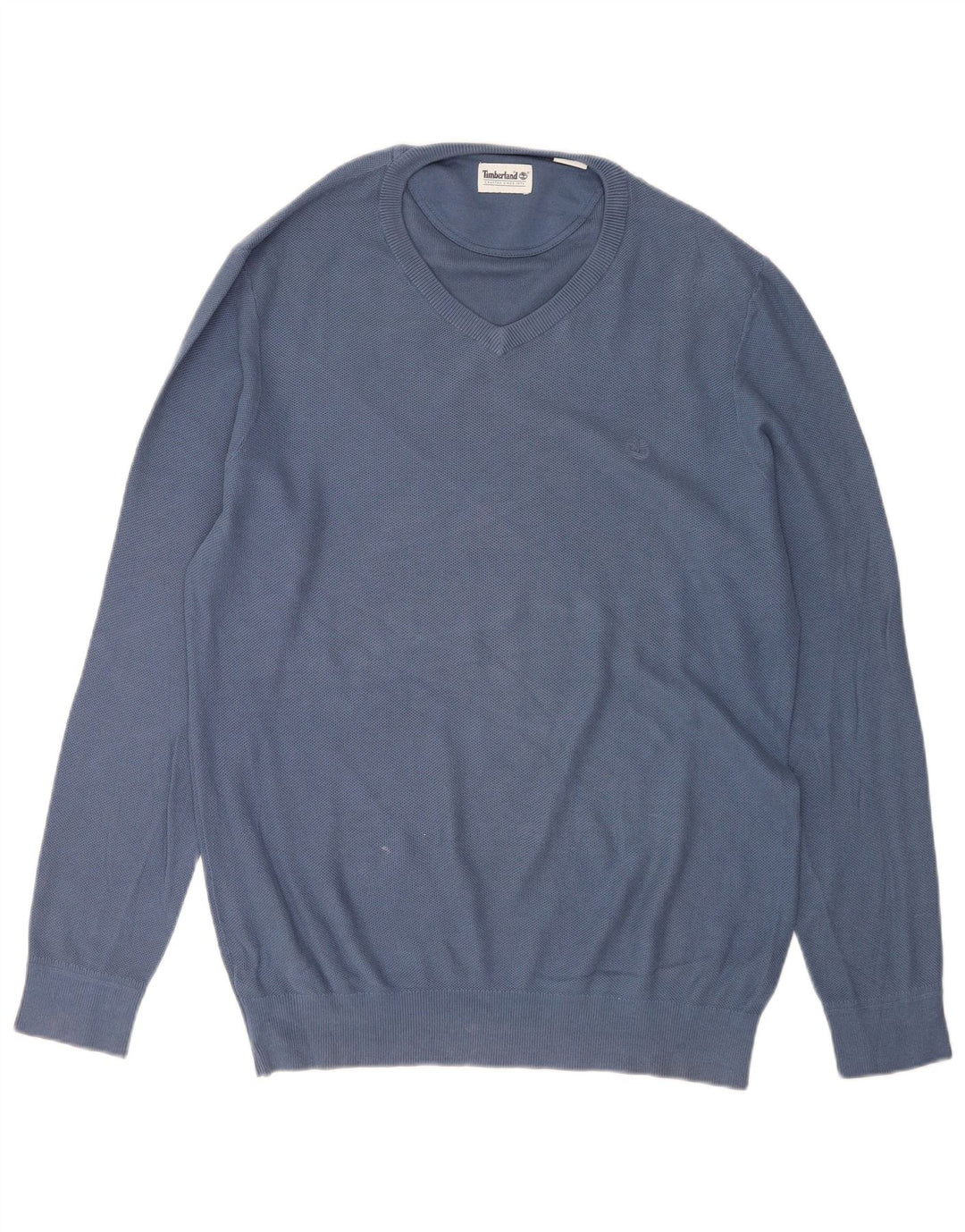 Timberland Mens V-Neck Jumper Sweater Large Blue Cotton