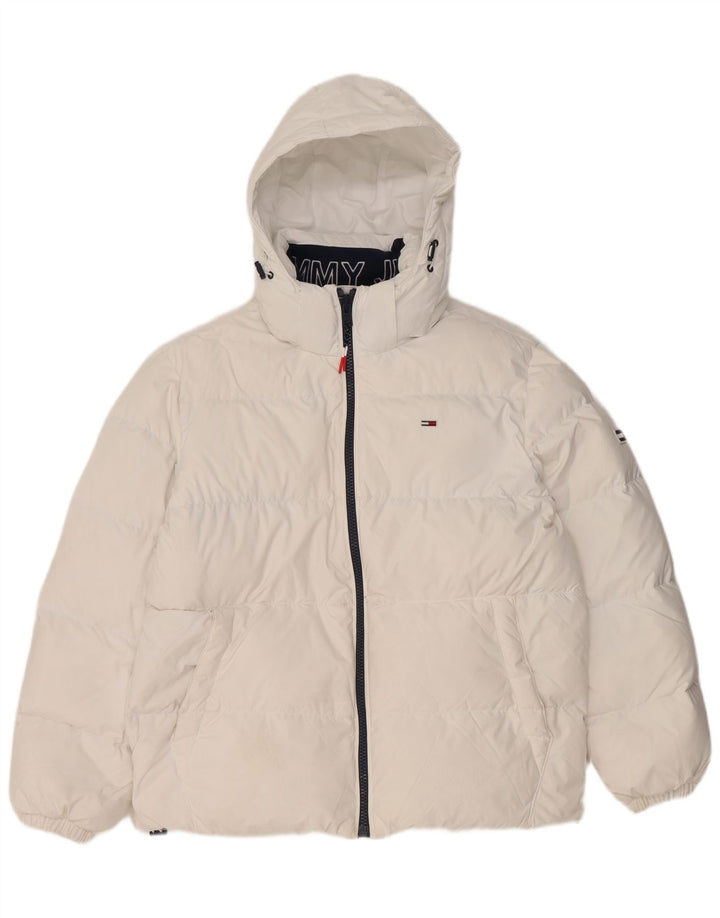Tommy Hilfiger Mens Hooded Padded Jacket UK 38 Medium White Polyester