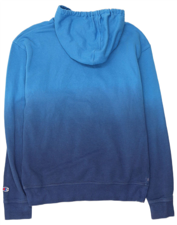 CHAMPION Mens Hoodie Jumper Medium Blue Colourblock Cotton