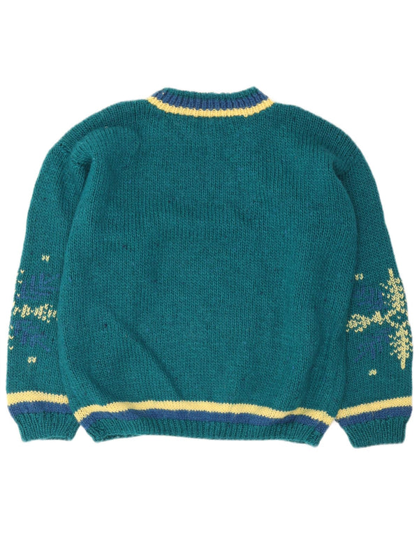 Vintage Womens Oversized Boat Neck Jumper Sweater UK 18 XL Green Fair Isle