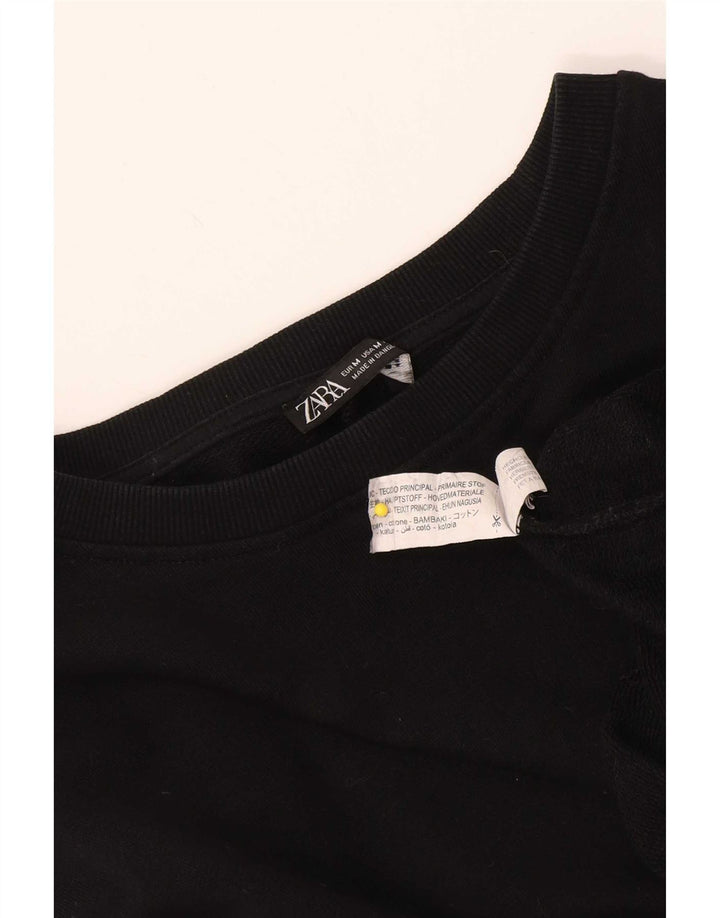 Zara Womens 3/4 Sleeve Sweatshirt Jumper UK 14 Medium Black Cotton