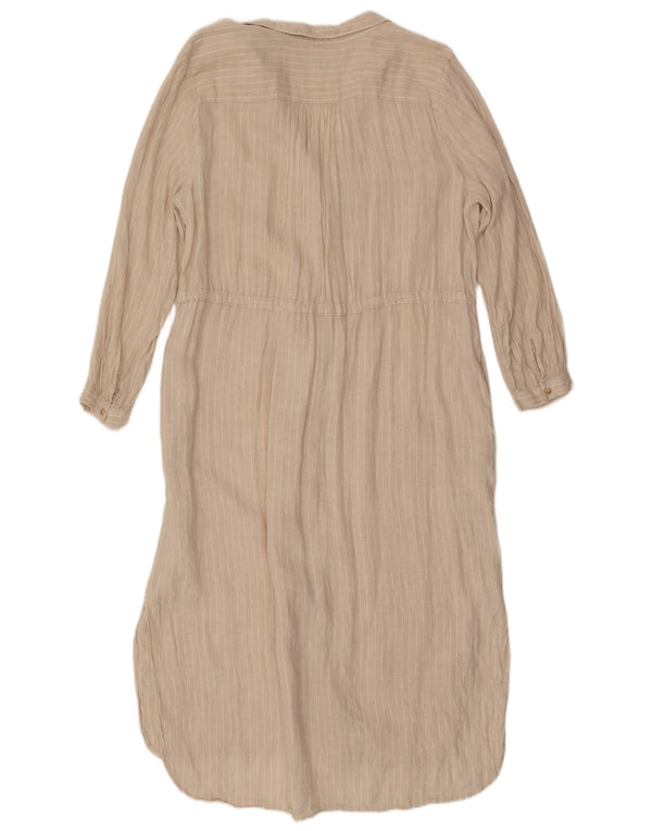Marks & Spencer Womens Long Sleeve Maxi Dress UK 16 Large Beige Pinstripe