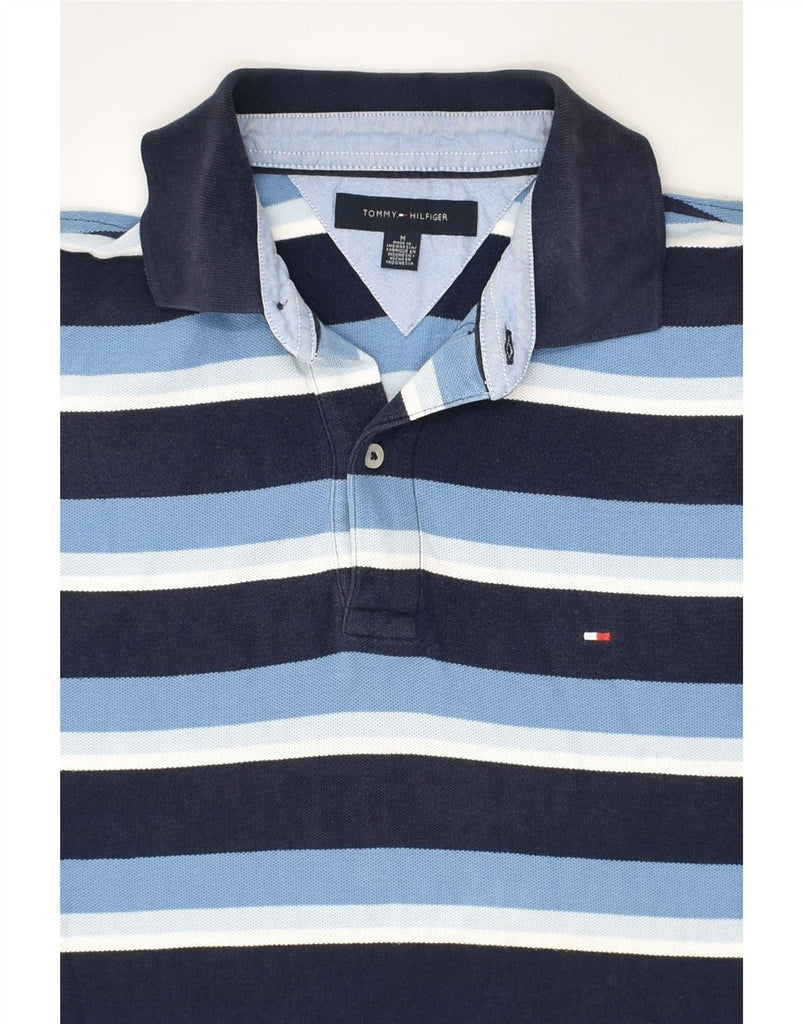 TOMMY HILFIGER Mens Polo Shirt Medium Navy Blue Striped Cotton | Vintage Tommy Hilfiger | Thrift | Second-Hand Tommy Hilfiger | Used Clothing | Messina Hembry 