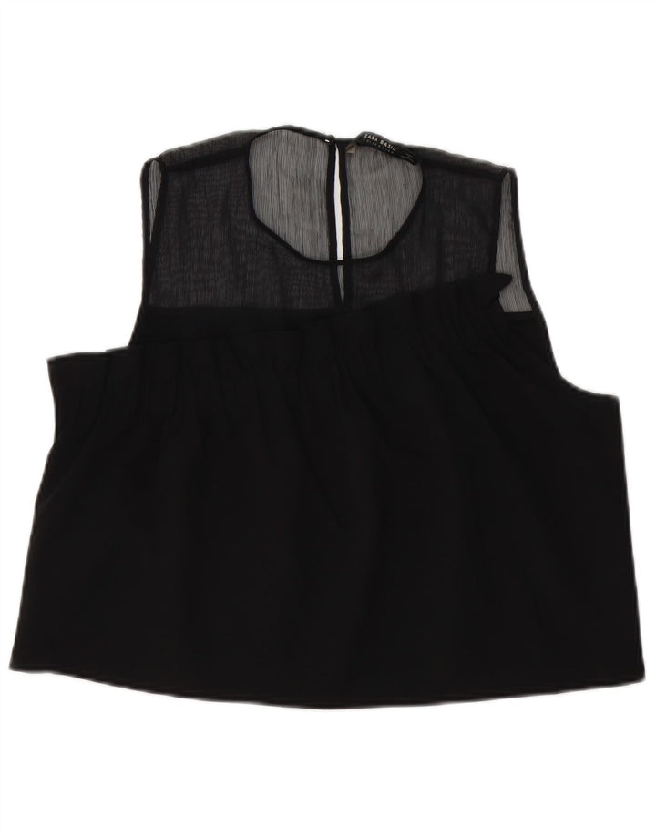 Zara Womens Crop Sleeveless Blouse Top UK 14 Large Black