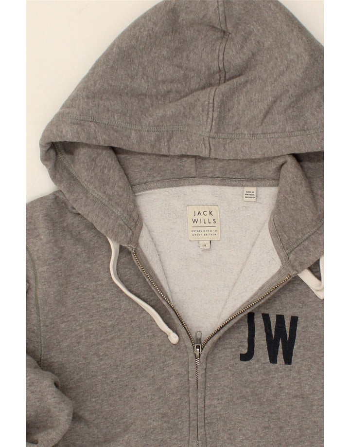 JACK WILLS Mens Graphic Zip Hoodie Sweater Medium Grey Cotton Vintage Jack Wills and Second-Hand Jack Wills from Messina Hembry 