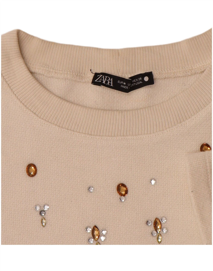 Zara Womens T-Shirt Top UK 12 Medium Beige