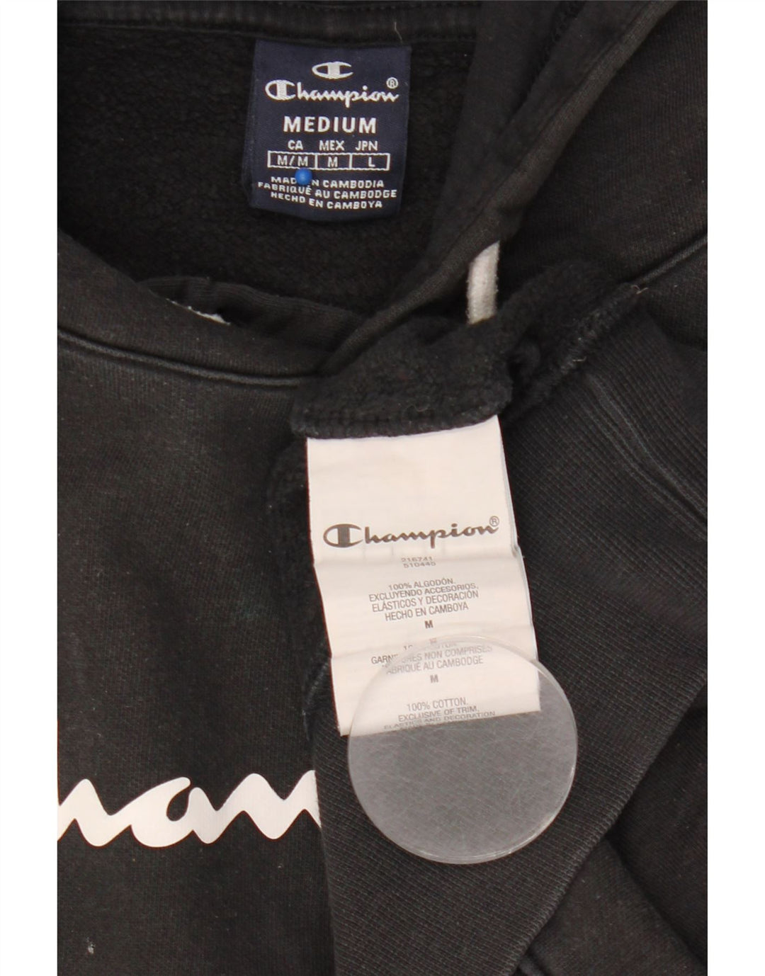 Champion Mens Graphic Hoodie Jumper Medium Black Cotton