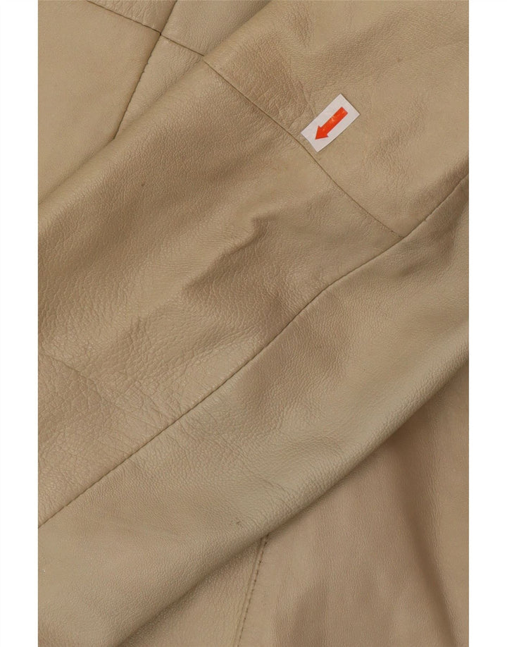 OLLY & CO Womens Leather Coat UK 10 Small  Beige Leather