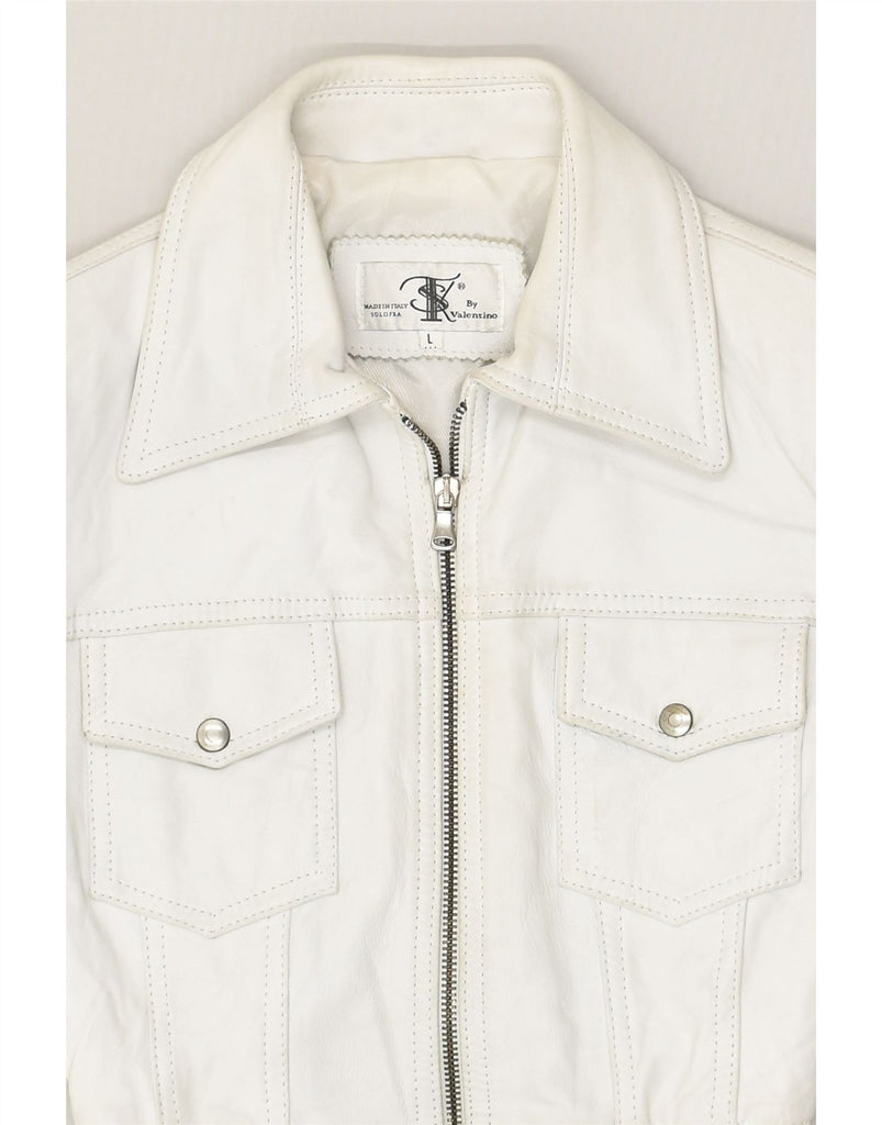 VALENTINO Girls Leather Jacket 13-14 Years Large White Leather | Vintage Valentino | Thrift | Second-Hand Valentino | Used Clothing | Messina Hembry 