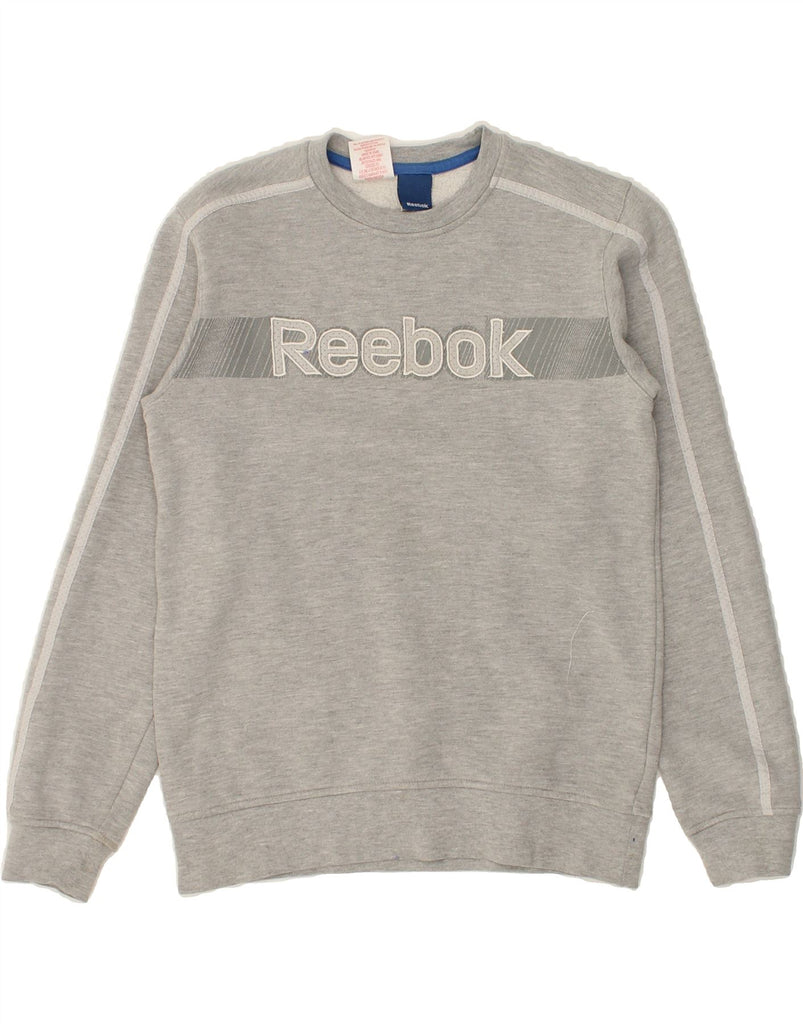 REEBOK Boys Graphic Sweatshirt Jumper 11-12 Years Grey Cotton | Vintage Reebok | Thrift | Second-Hand Reebok | Used Clothing | Messina Hembry 