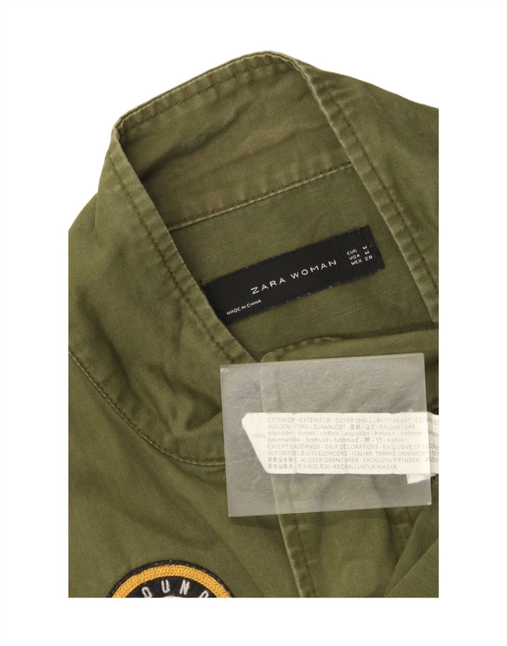 Zara Womens Graphic Oversized Bomber Jacket UK 14 Medium Khaki Cotton