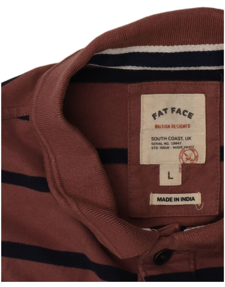 Fat Face Mens Polo Shirt Large Burgundy Striped