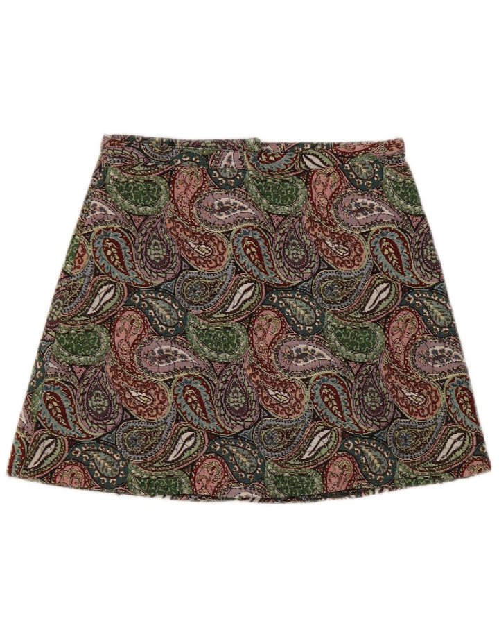 Vintage Womens Mini Skirt W26 Small Green Paisley