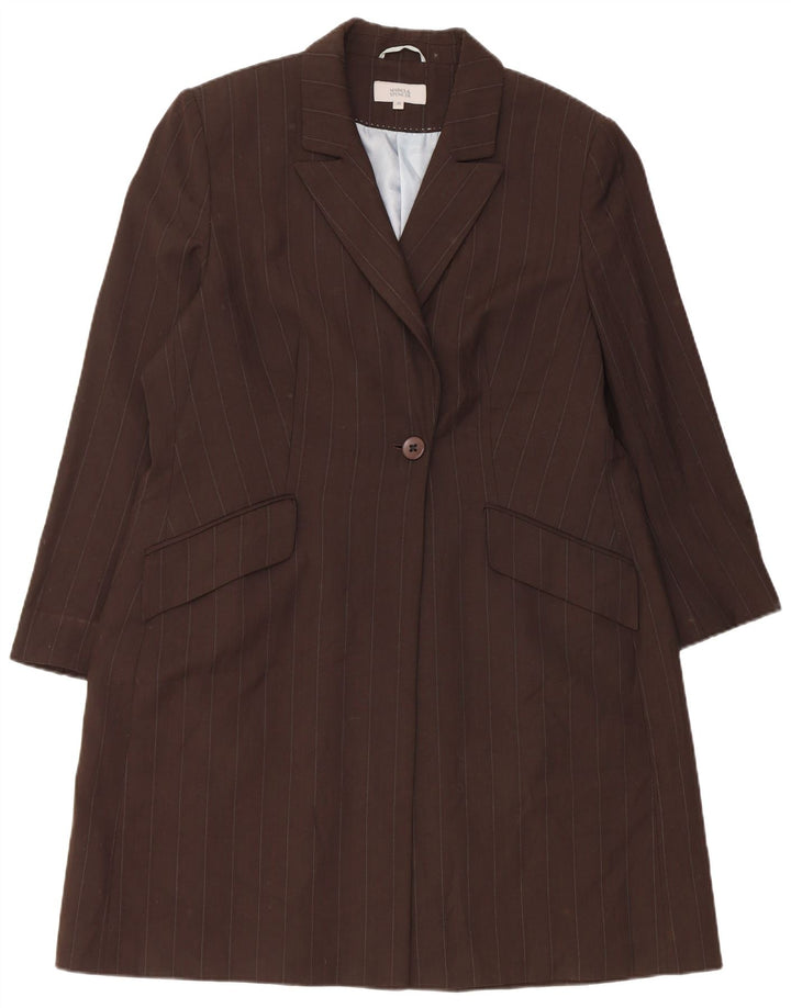 Marks & Spencer Womens Overcoat UK 20 2XL Brown Pinstripe Polyester