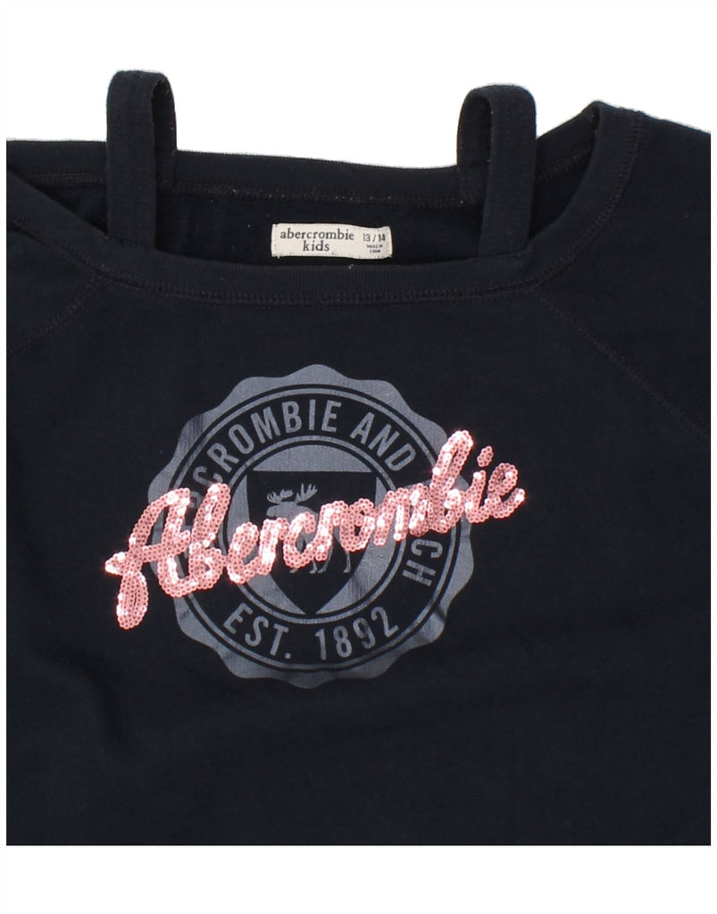 ABERCROMBIE & FITCH Girls Graphic Sweatshirt Jumper 13-14 Years Navy Blue Vintage Abercrombie & Fitch and Second-Hand Abercrombie & Fitch from Messina Hembry 