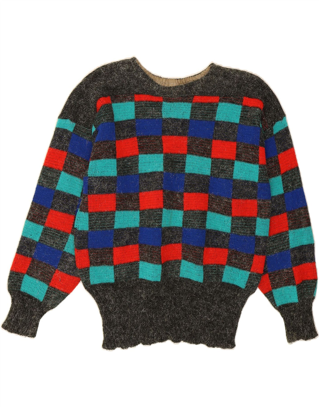VINTAGE Womens Boat Neck Jumper Sweater UK 14 Medium Grey Geometric Vintage Vintage and Second-Hand Vintage from Messina Hembry 