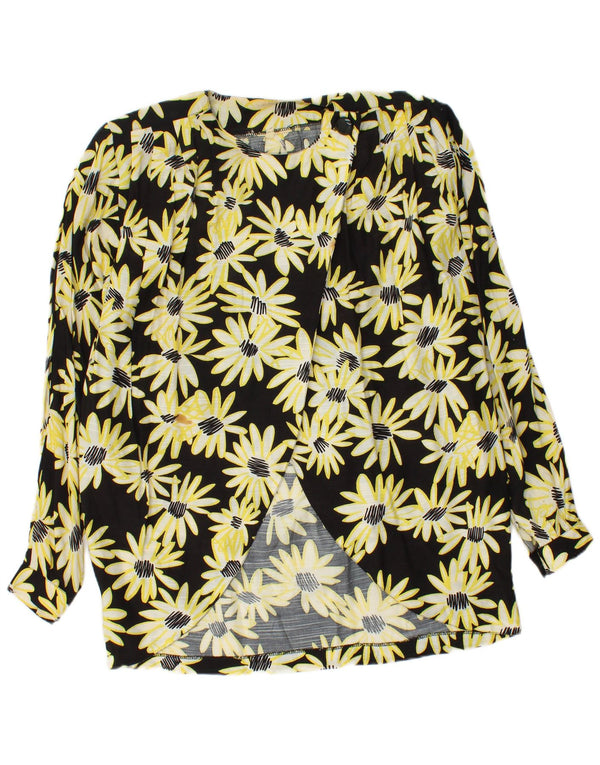 Vintage Womens Loose Fit Cardigan Top UK 14 Medium Black Floral