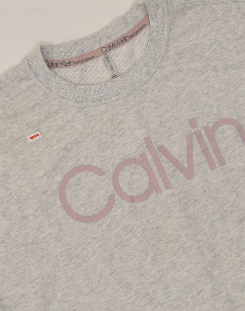 CALVIN KLEIN Womens Graphic Sweatshirt Jumper UK 14 Medium Grey Cotton | Vintage Calvin Klein | Thrift | Second-Hand Calvin Klein | Used Clothing | Messina Hembry 