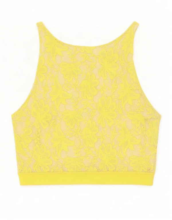 Zara Womens Lace Sleeveless Crop Top UK 8 Small Yellow Floral