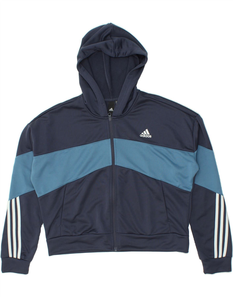 ADIDAS Womens Crop Zip Hoodie Sweater UK 16/18 Large Navy Blue Colourblock Vintage Adidas and Second-Hand Adidas from Messina Hembry 