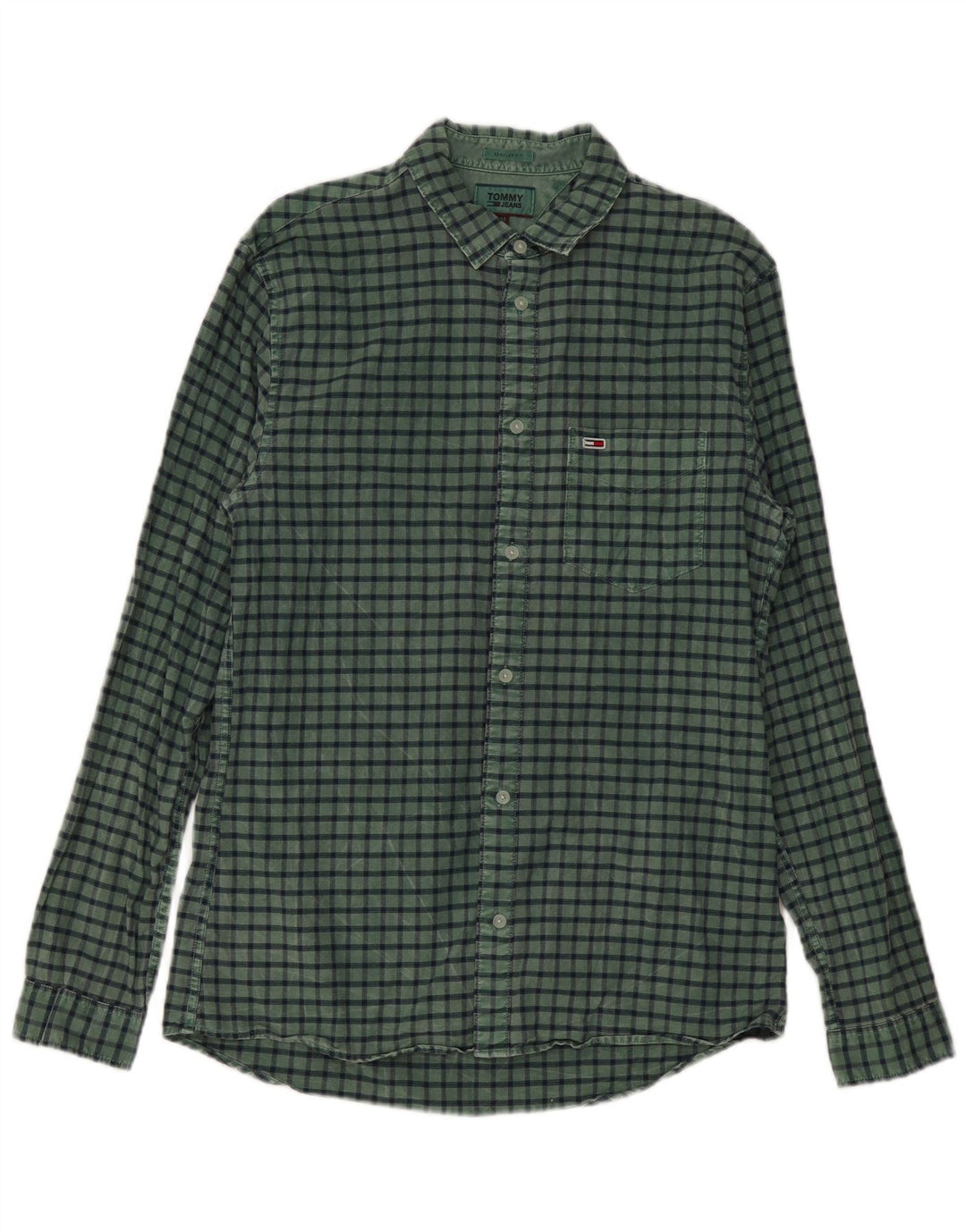 Tommy Hilfiger Mens Regular Fit Shirt Medium Green Check Cotton