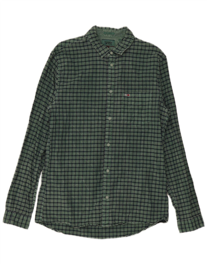 Tommy Hilfiger Mens Regular Fit Shirt Medium Green Check Cotton