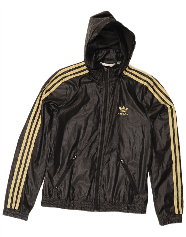 Adidas Womens Hooded Tracksuit Top Jacket EU 36 Small Black Polyester