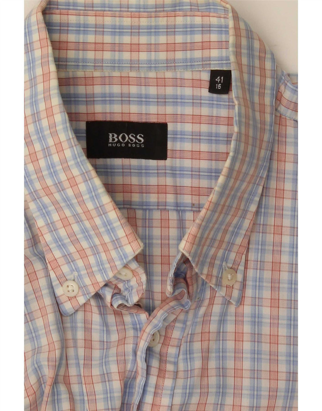 Hugo Boss Mens Short Sleeve Shirt Size 41 16 Large Blue Check