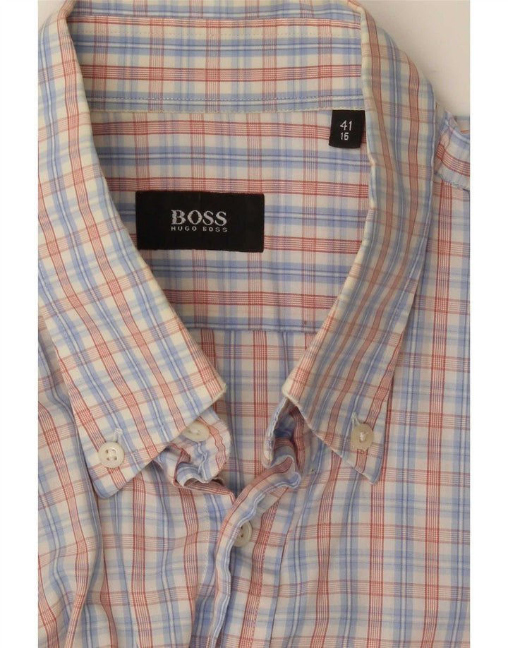 Hugo Boss Mens Short Sleeve Shirt Size 41 16 Large Blue Check