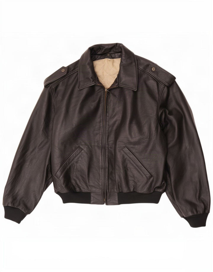 Esercito Mens Leather Flight Aviator Jacket IT 48 Medium Black