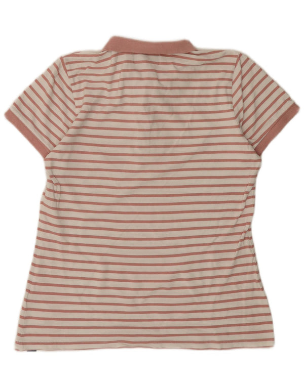 SUPERDRY Womens Polo Shirt UK 12 Medium Pink Striped Cotton