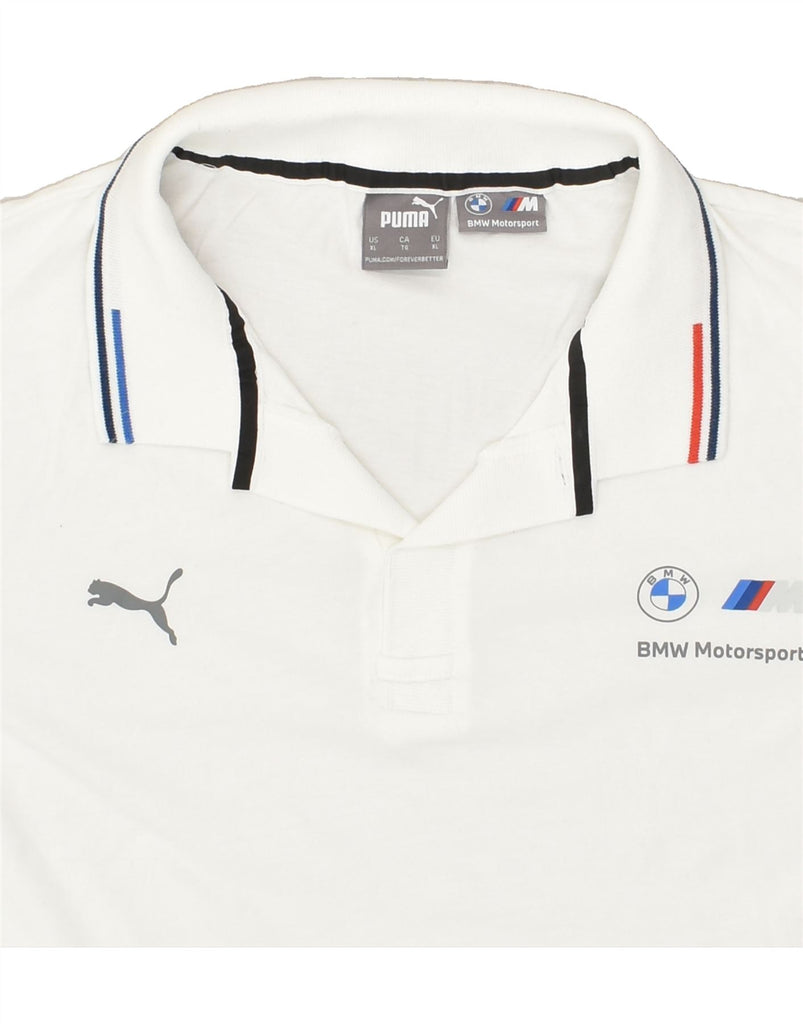 PUMA Mens BMW Graphic Polo Shirt XL White Cotton | Vintage Puma | Thrift | Second-Hand Puma | Used Clothing | Messina Hembry 