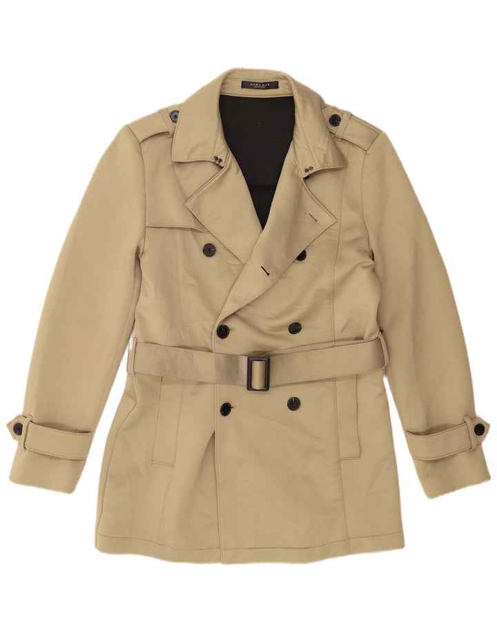 Zara Mens Short Trench Coat UK 38 Medium Beige Polyester