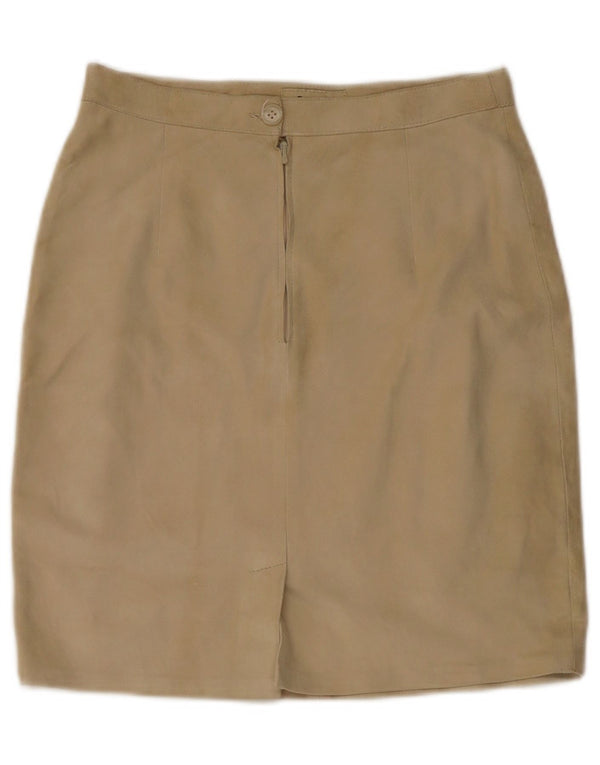 Luna Womens High Waist Suede Pencil Skirt IT 46 Large W28 Beige Leather
