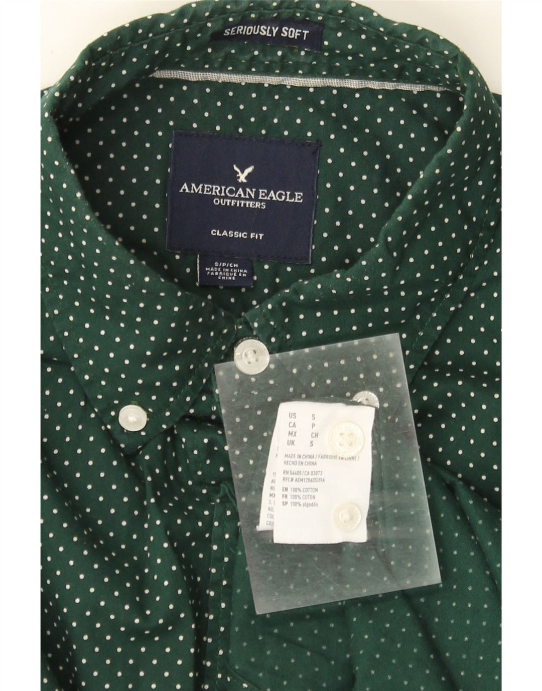 American Eagle Mens Classic Fit Shirt Small Green Spotted Cotton